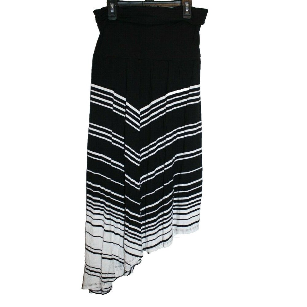 INC INTERNATIONAL CONCEPTS Women's Maxi Skirt Black White Stripe High Low Size S